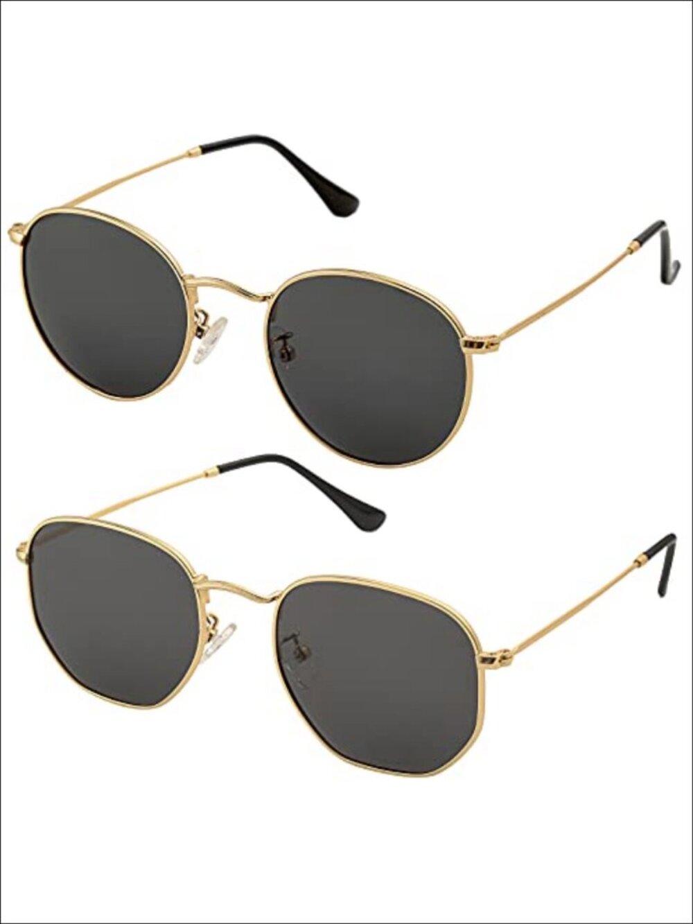 Small Round Polarized Sunglasses Men Women Retro Metal Frame 2 Pack